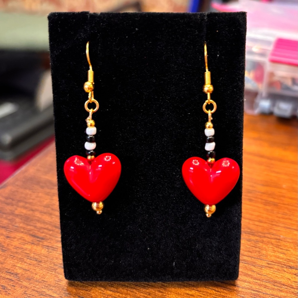 Elegant Red Heart Drop Earrings